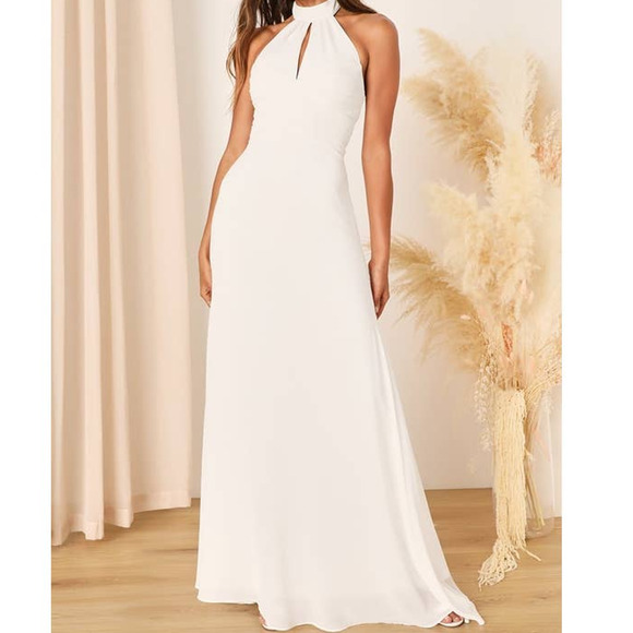 LULU'S S Elegant Glamour White Pleated Halter Cutout Maxi  Dress NWT b136 *flaw - Picture 1 of 13